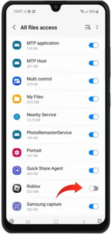 Unknown apps permission toggle enabled for delta executor install with arrow