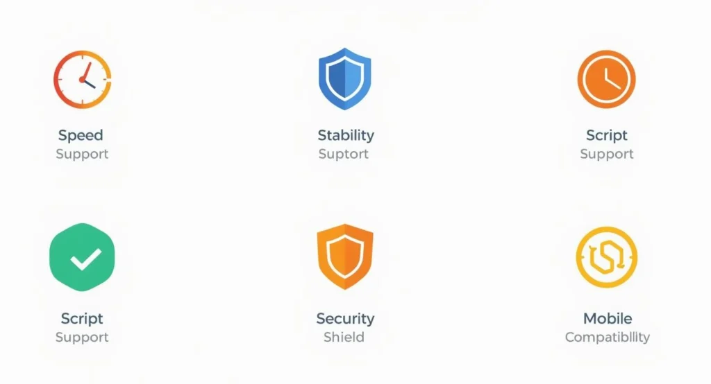 Visual icons showing speed stability and script support features of delta executor
