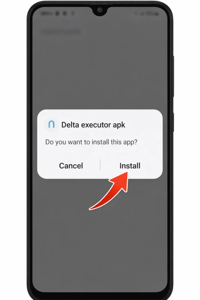 Delta executor installation progress screen with arrow indicator