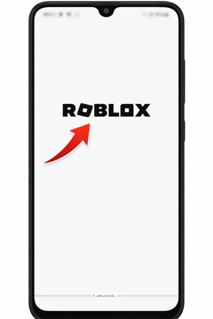 Roblox launch screen after delta executor setup with arrow indicator