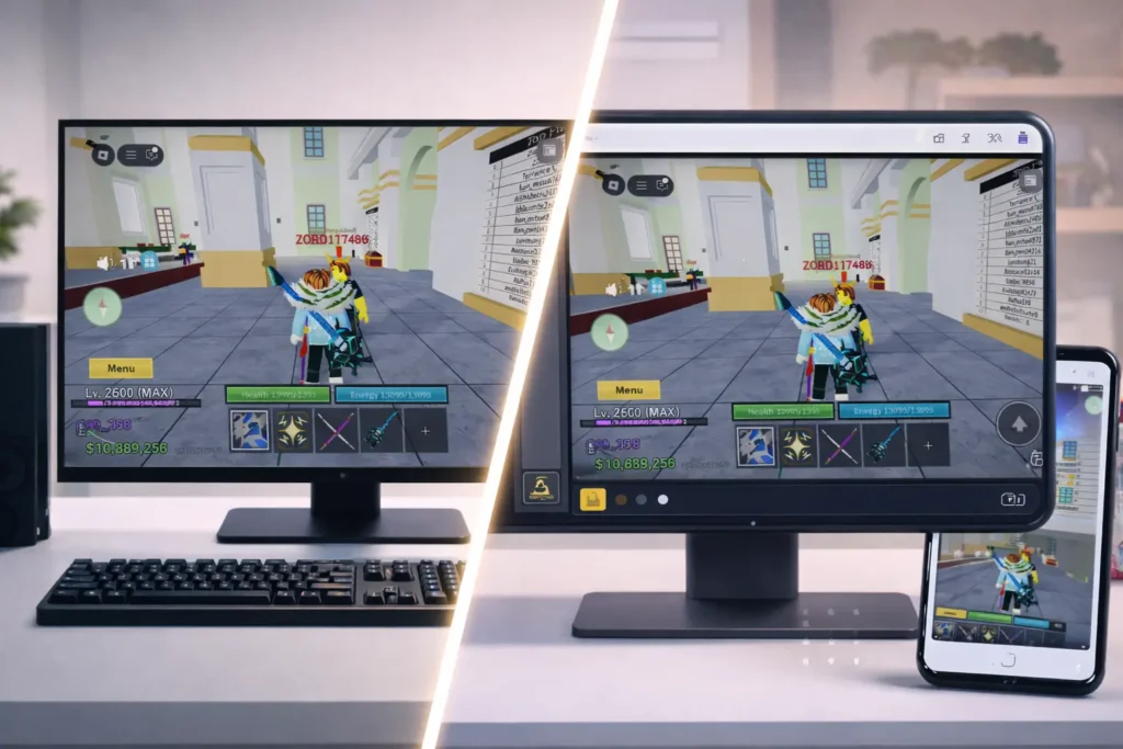 visual comparison of direct PC install versus emulator method for delta executor